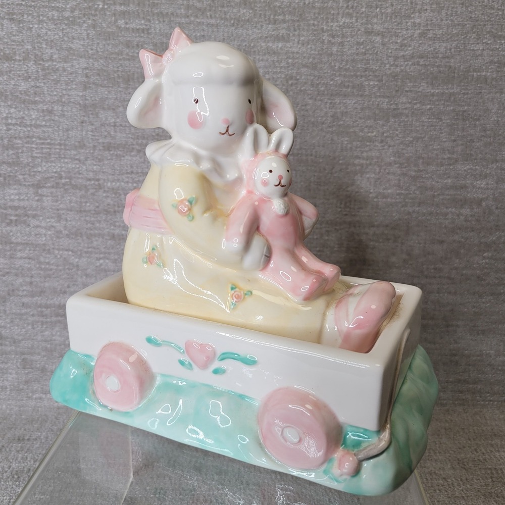 Vintage Charpente Kathy‎ Orr Lil Lambs Nursery Piggy Bank Porcelain w Stopper